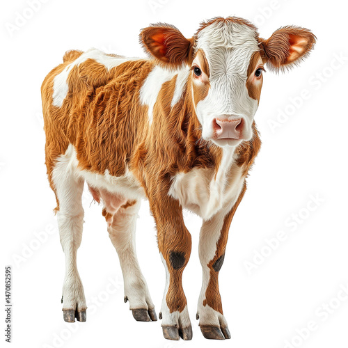 Captivating close-up of a young brown and white calf in exquisite detail on a transparent backdrop photo