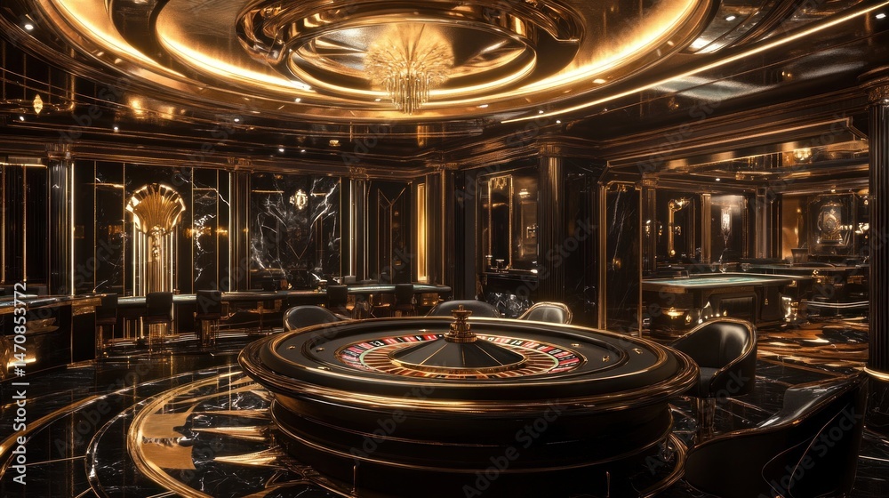 Obraz premium Luxurious casino interior with roulette table and elegant decor (1)