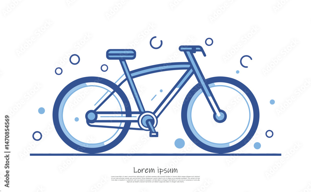 Fototapeta premium Bike with Blue Outline Isolated on White Background with Bubbles