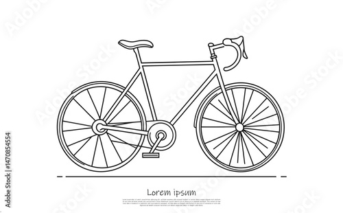 Bicycle Outline, Line Art, Drawing, Sport Vehicle, Isolated on White Background