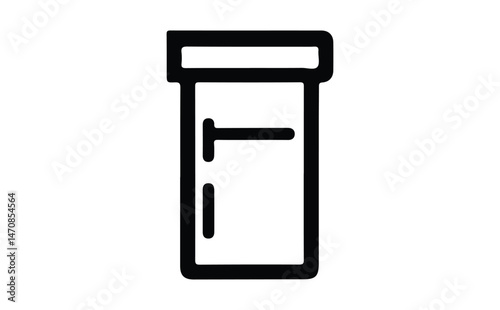 Black outline of container with open door on a clean transparent background