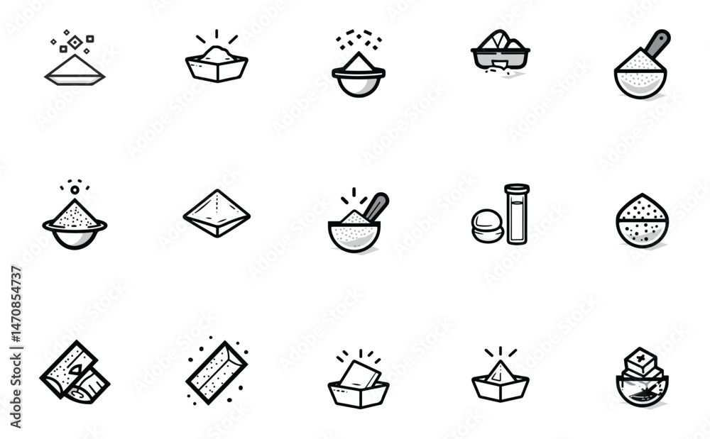 Fototapeta premium Collection of Outline Icon Set Featuring Bowls,Containers,Ingredients, and Powders