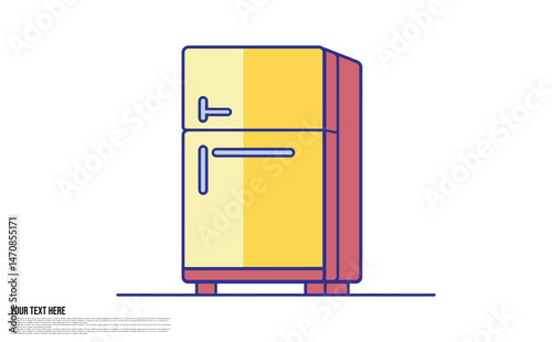 Isolated Yellow Refrigerator With Outline, Appliance Object on Transparent Background