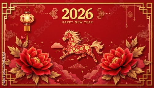 2026 new year celebration with horse symbolism festive atmosphere graphic design cultural significance