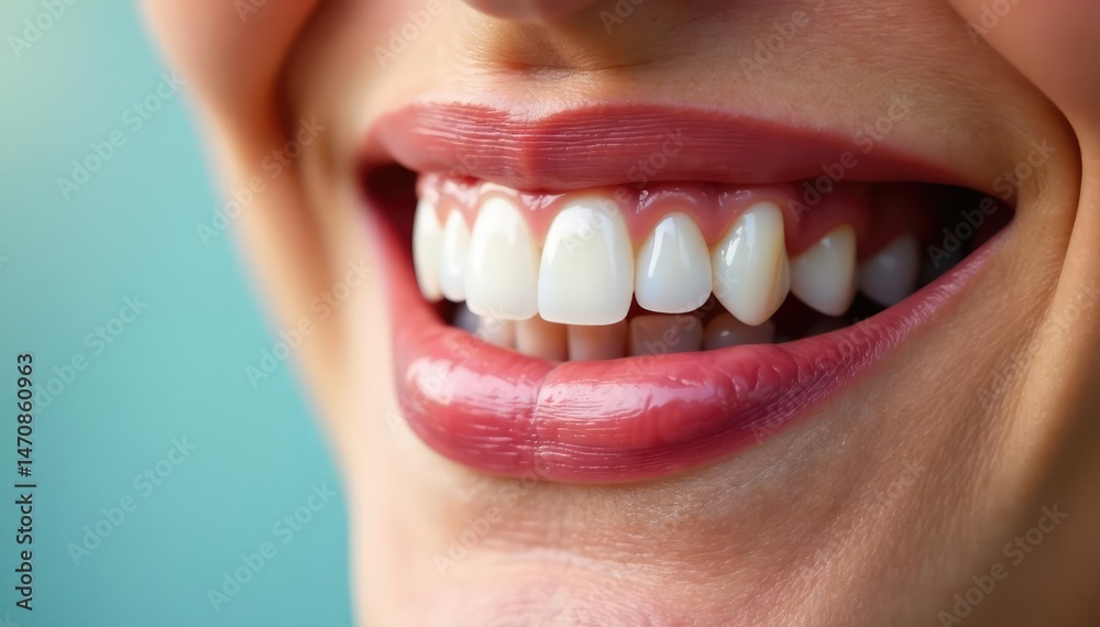 Fototapeta premium Close-up of gleaming, healthy teeth after cosmetic dentistry , health, oral