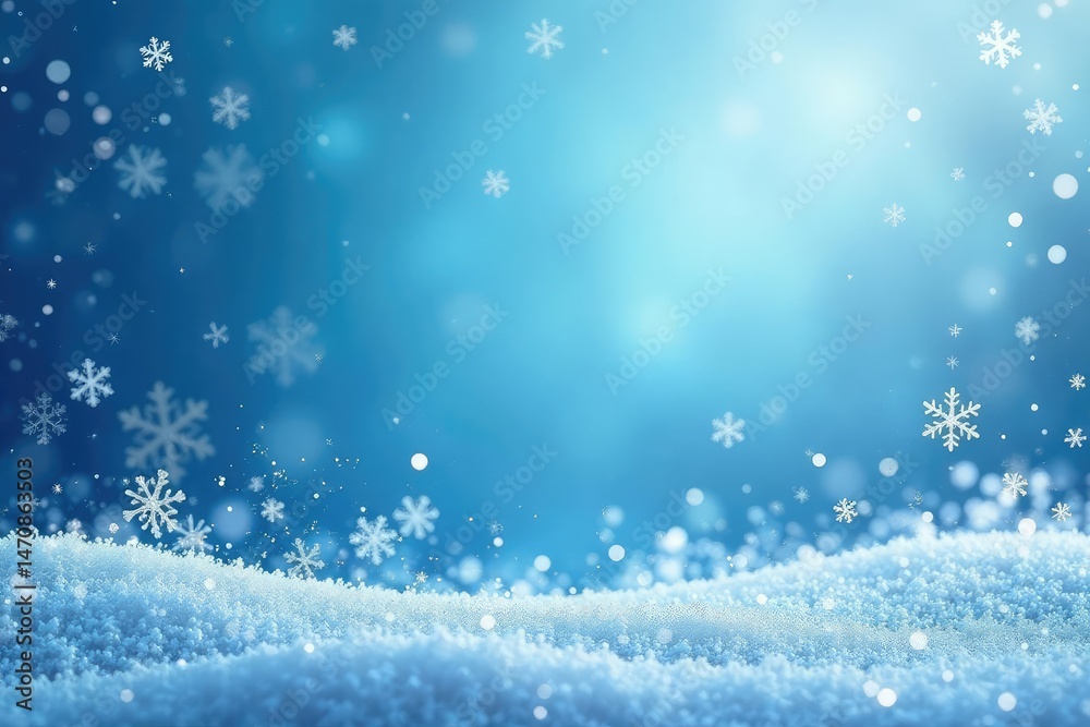 Naklejka premium Elegant winter background featuring intricate snowflakes on a soft blue gradient , peaceful, digital art