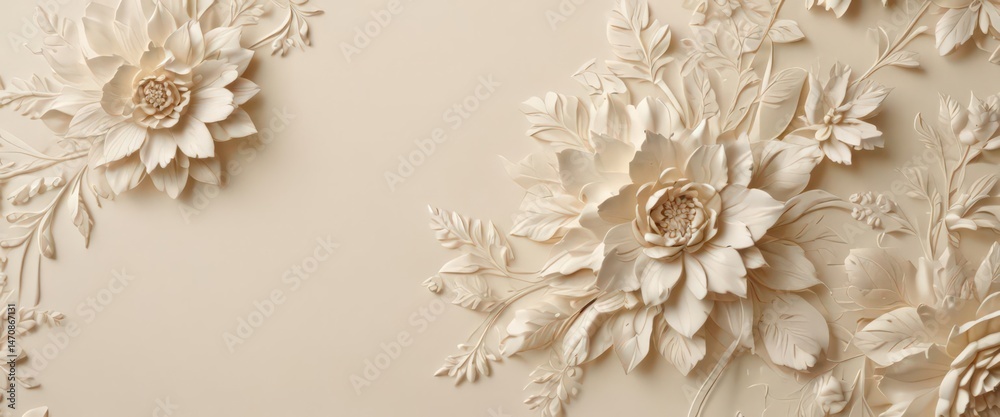 Delicate cream background with embossed floral pattern, elegant design , wedding, flowers, cream Delicate cream background with embossed floral pattern, elegant design , wedding, flowers, cream