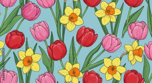 Colorful spring flowers pattern design for background.