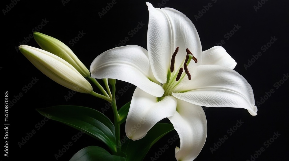 Fototapeta premium Elegant White Lily Blooming Against a Dark Background