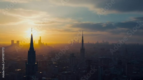 Sunrise over city skyline