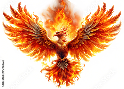  phoenix bird in flames isolated on white background  PNG , AI GENERATED