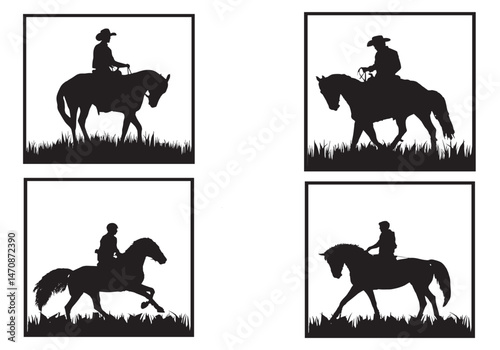 Silhouette Cowboy and Horse Illustrations – Western Riding Icons