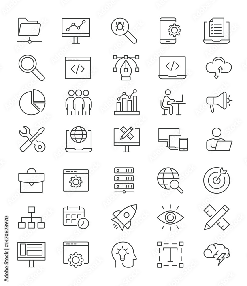Digital icons arrayed web development focus Digital icons arrayed web development focus