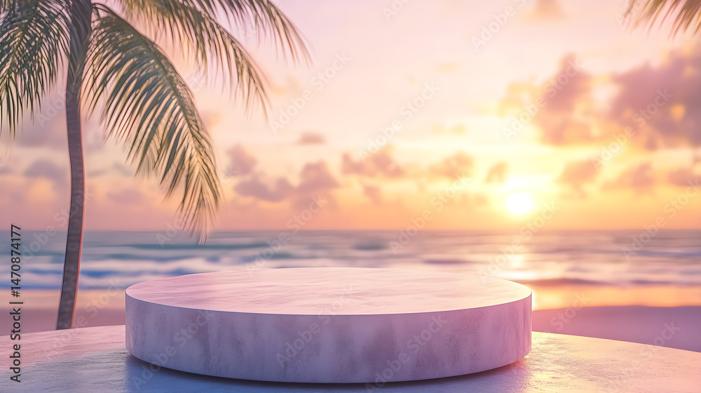 Obraz premium Tropical Beach Sunset View from Empty Marble Platform