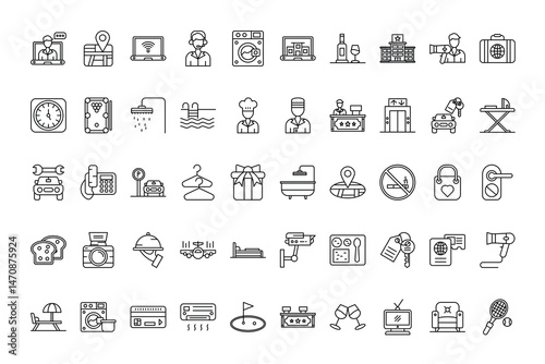 Hotel amenities icons in orderly rows