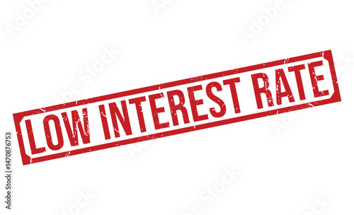 Grunge Red Low Interest Rate Stamp on White. Distressed, Financial, Banking Design