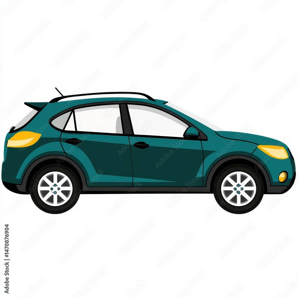 Teal Compact SUV Side Profile Illustration Teal Compact SUV Side Profile Illustration