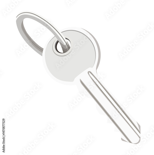 Single Metal House Key Illustration Isolated on White Background