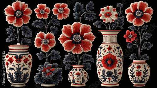 Ornate floral vases illustration