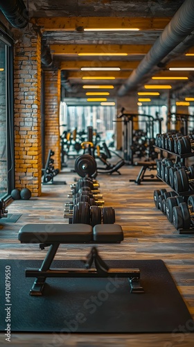 Modern Gym Room with Exercise Equipment