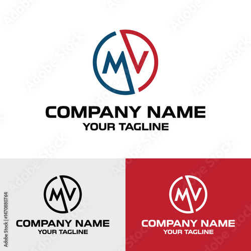 Abstract MV letter monogram, rounded circle-shaped vector logo design template