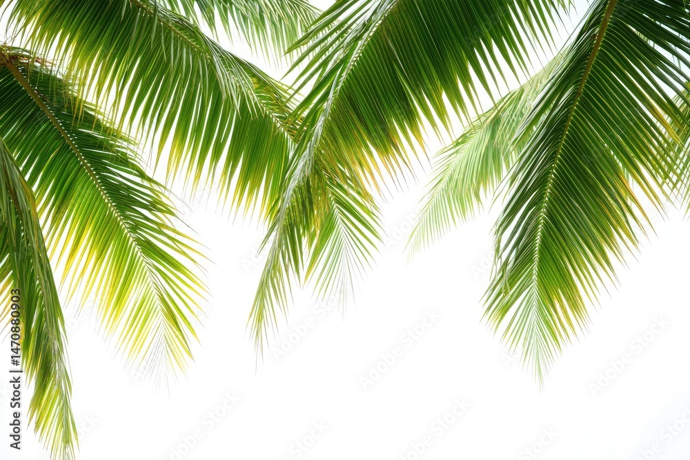 Fototapeta premium Lush tropical palm fronds against a white background