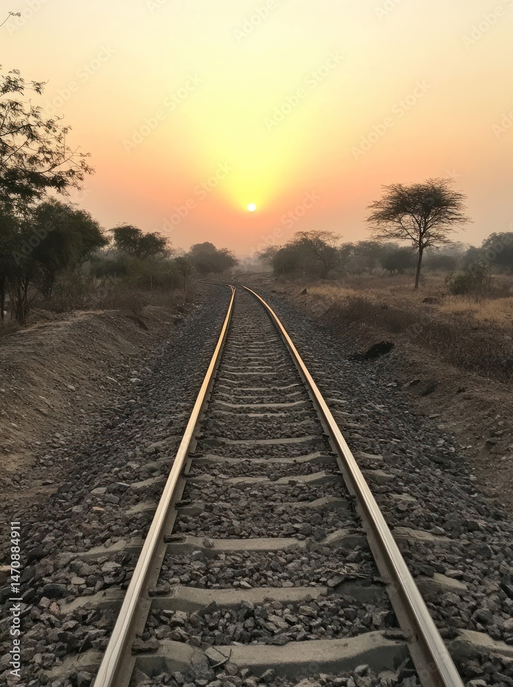 Obraz premium Sunrise over railroad tracks (1)