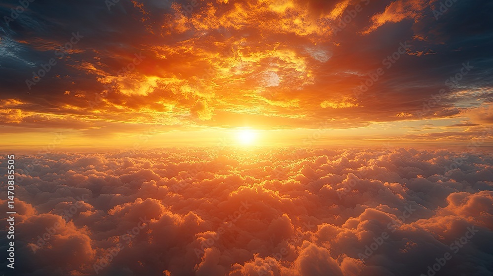 Fototapeta premium Fiery Sunset Above Cloud Sea.