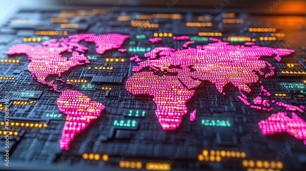 Naklejka premium Global Network Digital World Map.