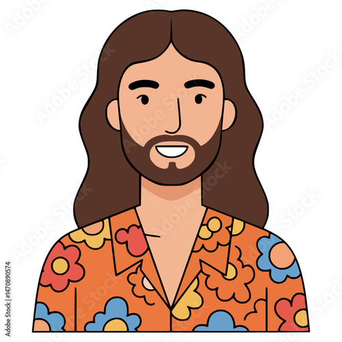 hippie man 70s fashion lifestyle culture flat color vector illustration template design