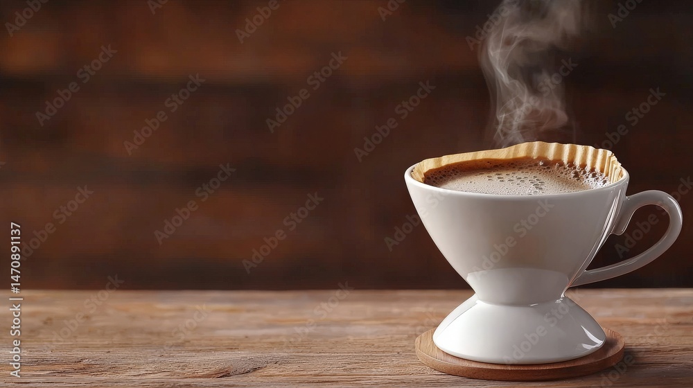 Morning Rituals with Coffee and the Comfort of a Perfect Cappuccino, A steaming cup of coffee sits elegantly on a wooden table, evoking warmth and comfort.