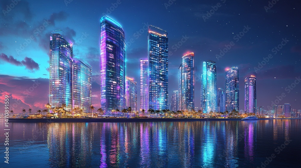 Obraz premium Futuristic cityscape at dusk
