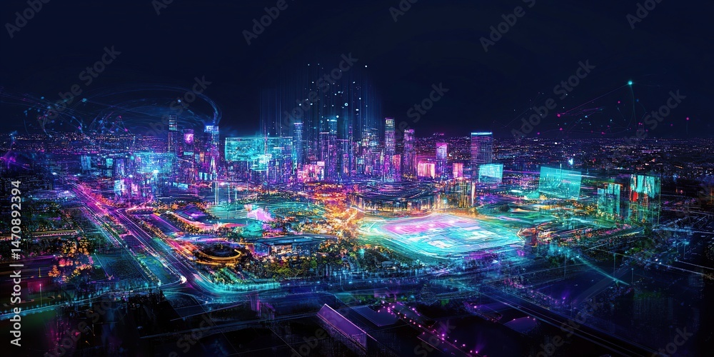 Fototapeta premium Futuristic Cityscape at Night (1)