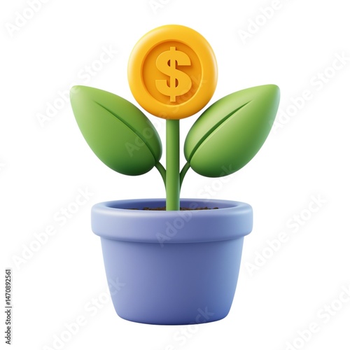 3D Money Tree Plant with Dollar Coins Financial Growth and Investment Concept