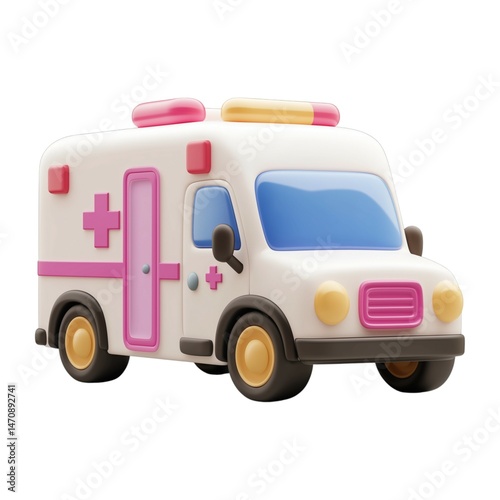 3D Medical Van Icon  White Ambulance for Emergency, Healthcare, and Rescue Operations