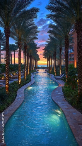 Serene Sunset Pool Pathway