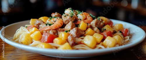 Shrimp, Mango, and Tomato Pasta Dish