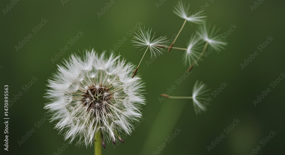 Fototapeta premium Dandelion Wishes: Seeds of Hope and Renewal Taking Flight