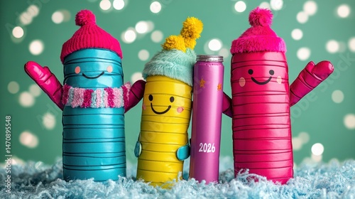 Smiling  thermal mugs, holiday cheer