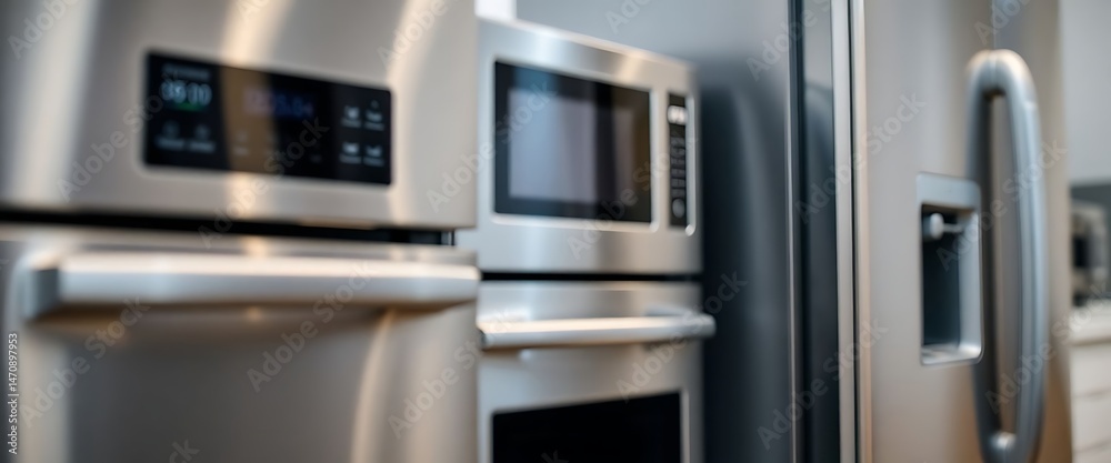 Fototapeta premium stainless steel refrigerator and oven in a kitchen