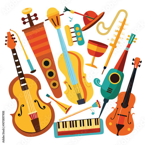Six classic instrumental arranged on white background
