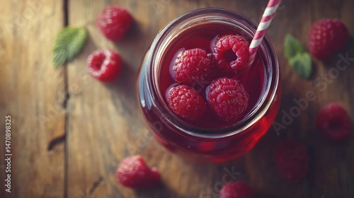 Wallpaper Mural A jar filled with raspberry drink garnished with berries and herbs Torontodigital.ca