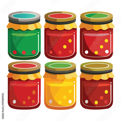 Six classic jam arranged on white background