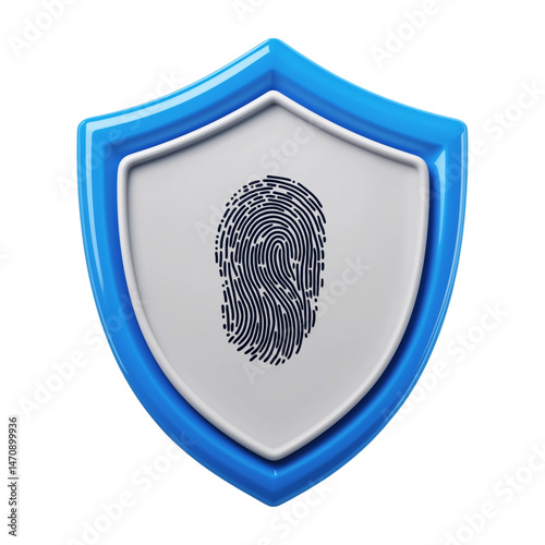 3D Identity Protection Icon with Shield, User Profile and Fingerprint