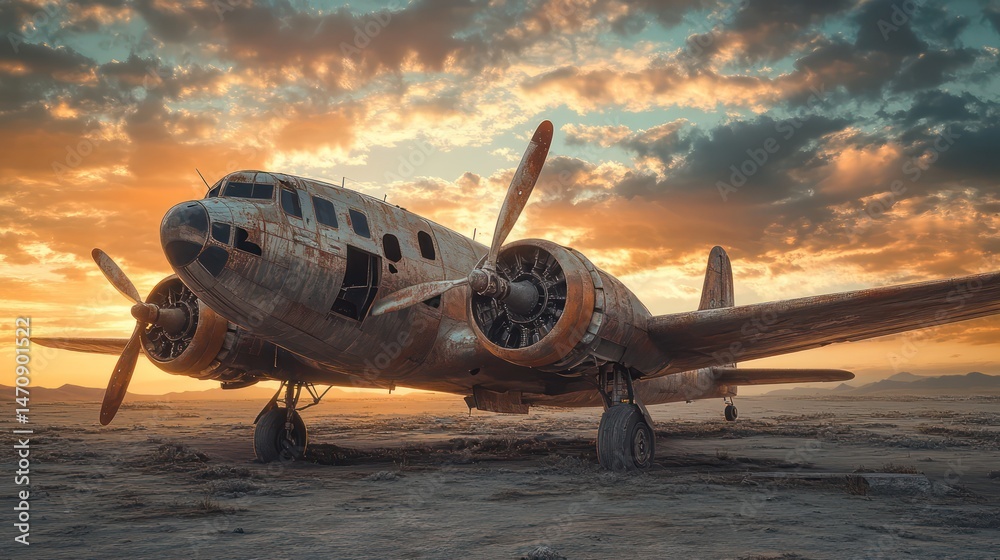 Obraz premium Vintage airplane at sunset