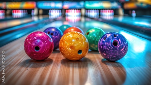 Colorful bowling balls on lane