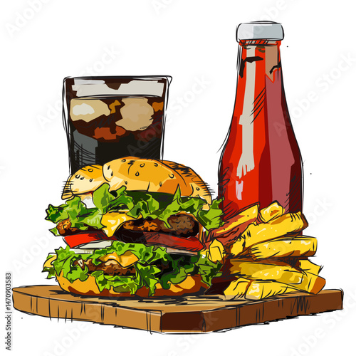 Burger and his friends and coke