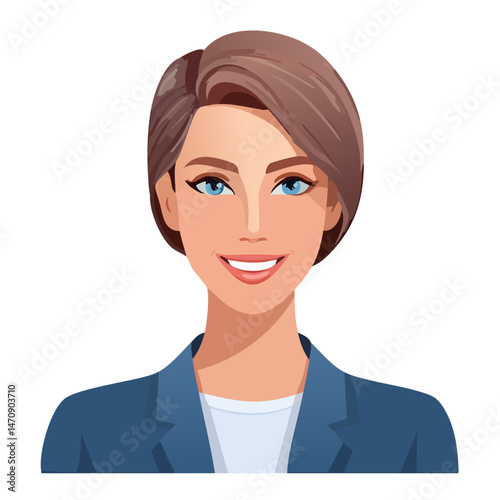 Flat Vector. Portrait of only one Woman. Simple Background.