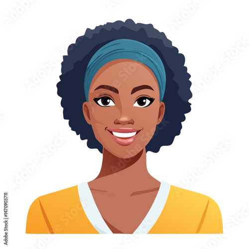 Flat Vector. Portrait of only one Woman. Simple Background.