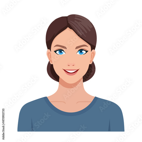 Flat Vector. Portrait of only one Woman. Simple Background.